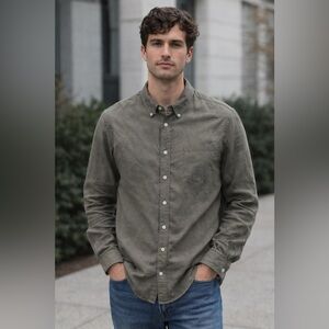 Corridor new york button down Long Sleeve shirt Green Cupro/ Rayon Blend EUC